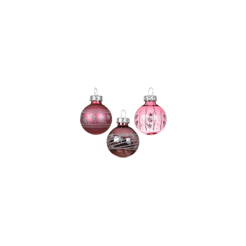 Load image into Gallery viewer, Decoris kerstballen glas roze ã˜3cm mix transparent shiny matt koker a 9 stuks
