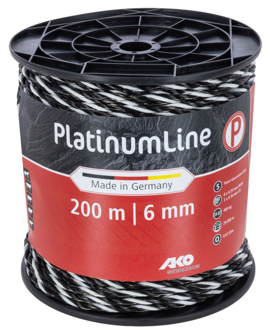 Ako producten platinumline afrasteringskoord 6mm 200m wit zwart
