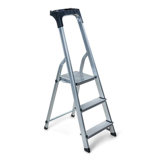 Wicotex huishoudtrap 3-treeds alu (2+bordes) tot 150kg, met houder