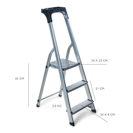 Wicotex huishoudtrap 3-treeds alu (2+bordes) tot 150kg, met houder