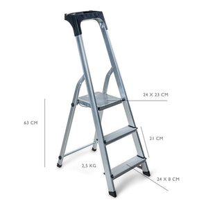 Wicotex huishoudtrap 3-treeds alu (2+bordes) tot 150kg, met houder