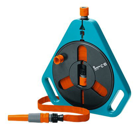 Gardena classic roll-fix, platte slang in cassette slanghaspel (turquoise oranje, 756-20, 15 m)