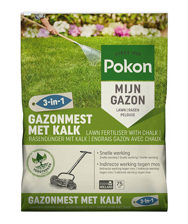 Pokon producten gazonmest met kalk 3 in 1 voor 75m2 5kg