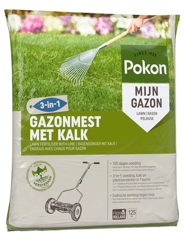 Pokon producten gazonmest met kalk 3 in 1 voor 125m2 8 4kg
