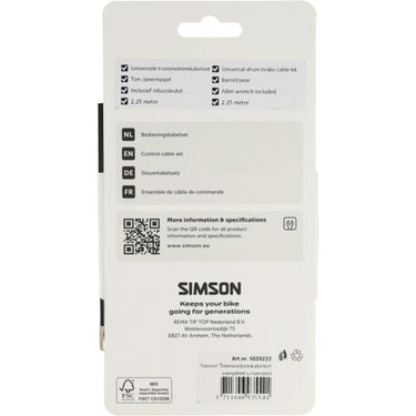 Simson trommelremkabelset compleet universeel zwart rvs