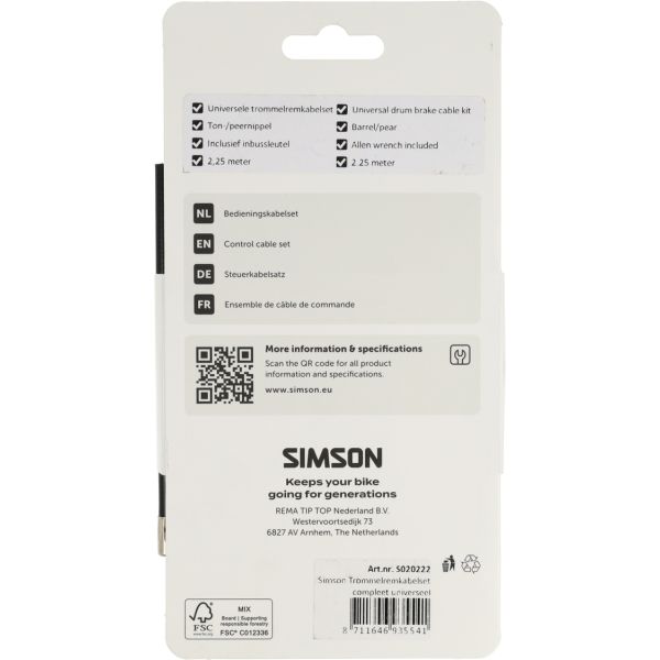 Load image into Gallery viewer, Simson trommelremkabelset compleet universeel zwart rvs
