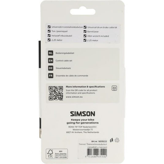 Simson trommelremkabelset compleet universeel zwart rvs
