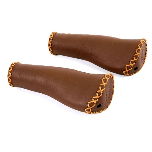 Load image into Gallery viewer, Velo Ergo Leather Handlebar Grips, 135 135mm, Dark Brown
