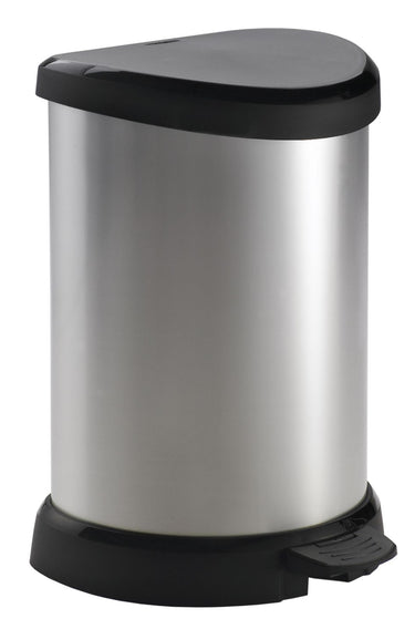 Curver decobin rond pedaalemmer 15liter zilver zwart 31x28xh45