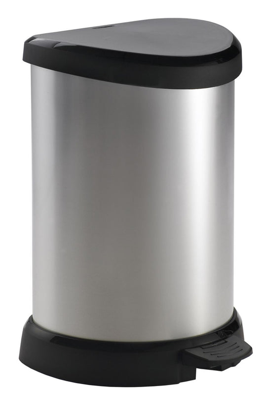 Curver decobin rond pedaalemmer 15liter zilver zwart 31x28xh45