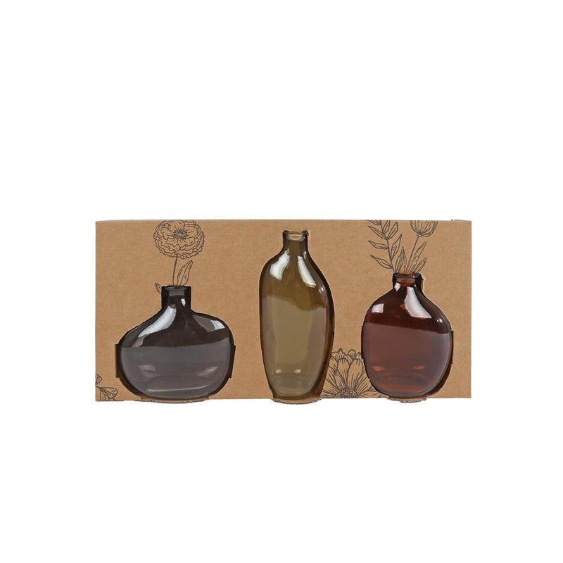 Afbeelding laden in galerijviewer, Vaas lou set a 3st bruin groen grijs glass 33x16x6cm
