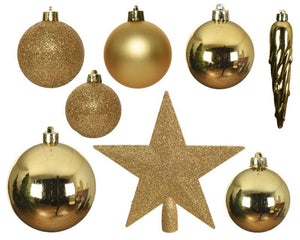 Decoris kerstballenset van kunststof licht goud box a 33stuks