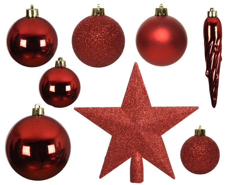 Load image into Gallery viewer, Decoris kerstballenset kunststof kerstrood 32 st
