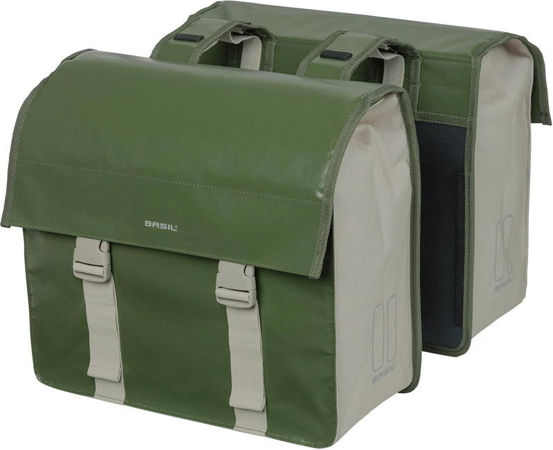 Load image into Gallery viewer, Basil Urban Load dubbele fietstas - waterdicht tarpaulin polyester - groen zand - 48-53L
