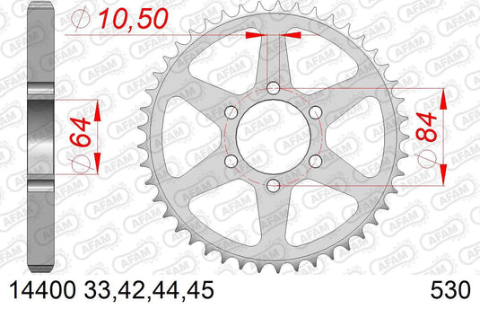 Afam chain wheel 530 44z steel silver