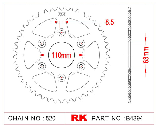 Rk chain wheel 520 45z steel black