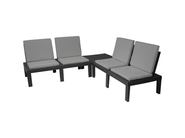 Pro garden tuinset molok 5-delig grijs met grijze kussens, voor 4 personen.