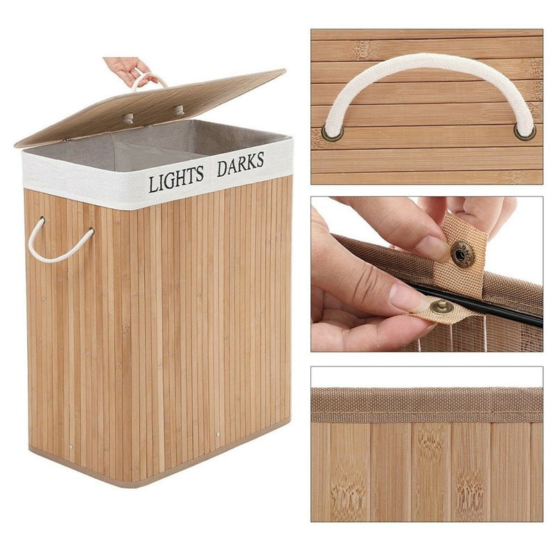 Load image into Gallery viewer, Homestyle pro rechthoekige bamboe wasmand + tekst 52x32x63 cm naturel wit
