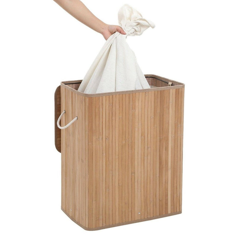 Load image into Gallery viewer, Homestyle pro rechthoekige bamboe wasmand + tekst 52x32x63 cm naturel wit
