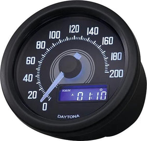 Daytona snelheidsmeter velona 60 dark velona dark speedometer, led white 200 km h