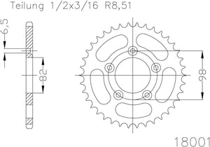 Esjot achtertandwiel 18001 chain wheel 51z steel silver