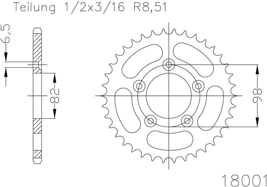 Esjot achtertandwiel 18001 chain wheel 51z steel silver