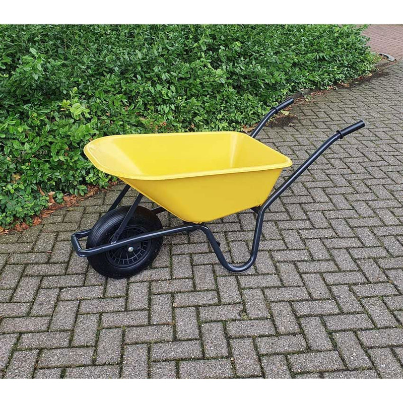 Afbeelding laden in galerijviewer, Mm producten kruiwagen 85l kunststof bak geel gel onderstel ged
