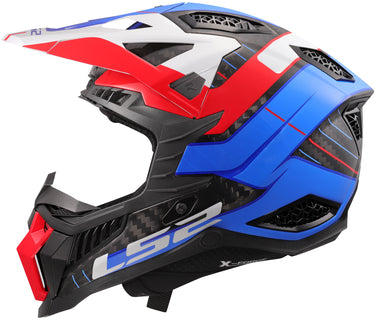 Ls2 crosshelm mx703 x-force galuo , ademend en hypoallergeen. helmet x-force galuo white red blue gr. m