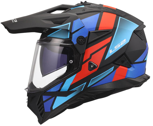 Ls2 endurohelm mx702 pioneer ii block helmet mx702 pioneer block matt black red blue