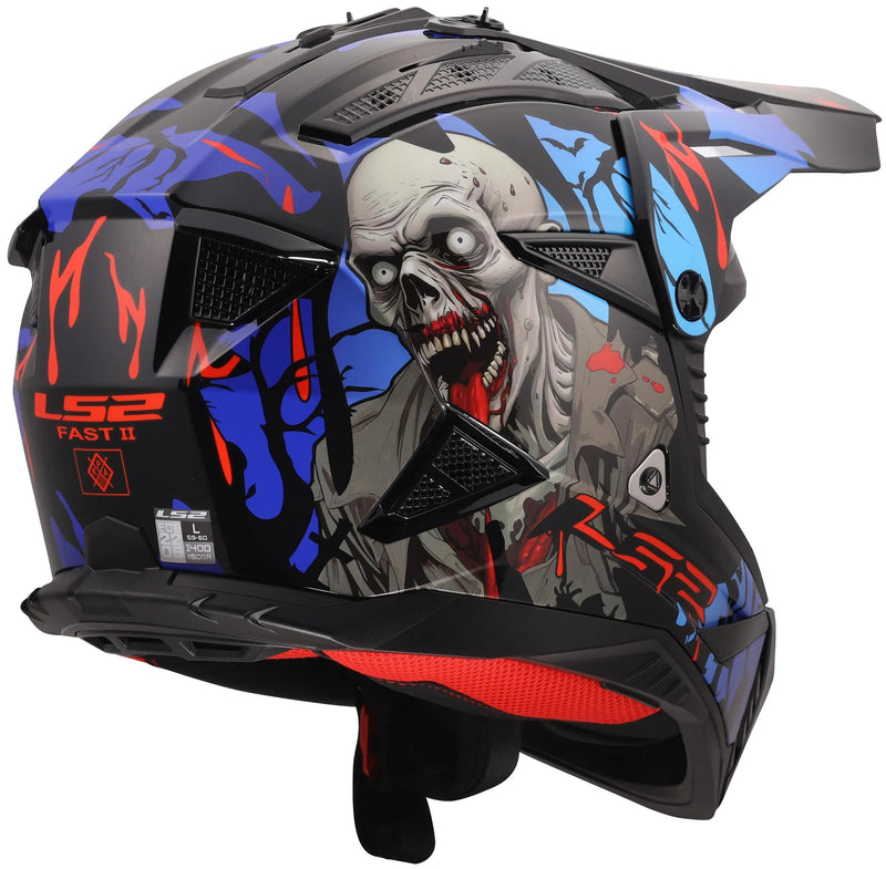 Afbeelding laden in galerijviewer, Ls2 crosshelm mx708 fast ii zombie helmet mx708 fast ii zombie black red blue gr.
