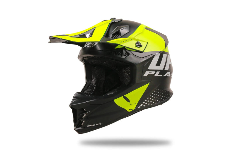Load image into Gallery viewer, Ufo plast crosshelm intrepid helmet interpid s black yellow
