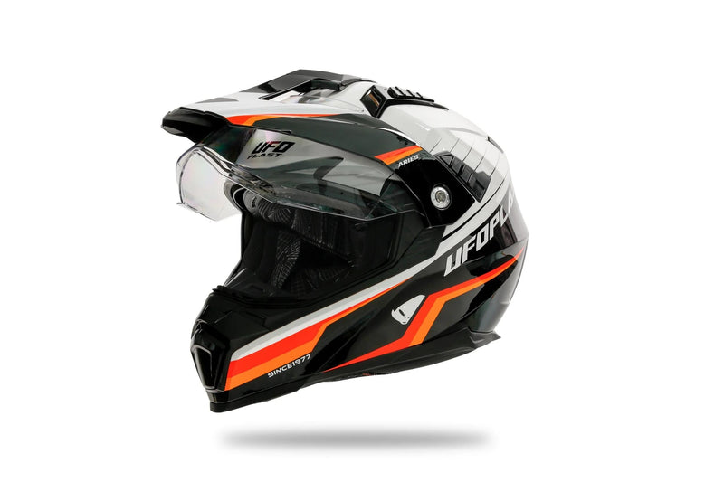 Load image into Gallery viewer, Ufo plast endurohelm aries helmet aries m white black
