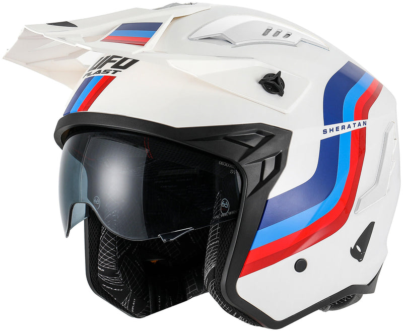 Load image into Gallery viewer, Ufo plast jethelm sheratan helmet sheratan xs white red blue
