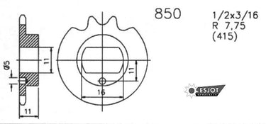 Esjot aandrijfrondsel 0850 sprocket 415 16z standard