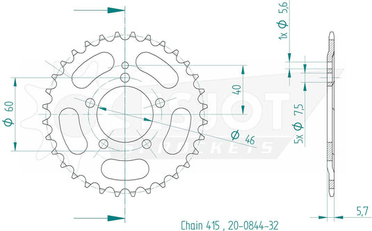 Esjot achtertandwiel 0844 chain wheel 415 32z steel black