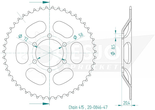 Esjot achtertandwiel 0846 chain wheel 415 47z steel black