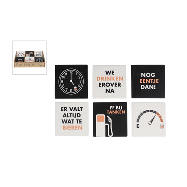 Onderzetter bier m tekst zwart wit aardew 10x10x0,7cm