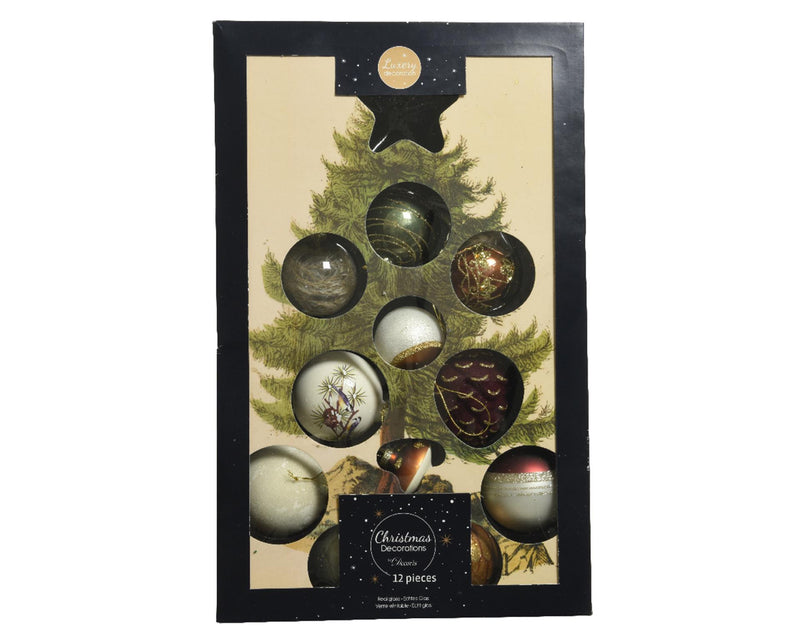 Load image into Gallery viewer, Decoris luxe kerstballen mix glas assorti van natuur tinten
