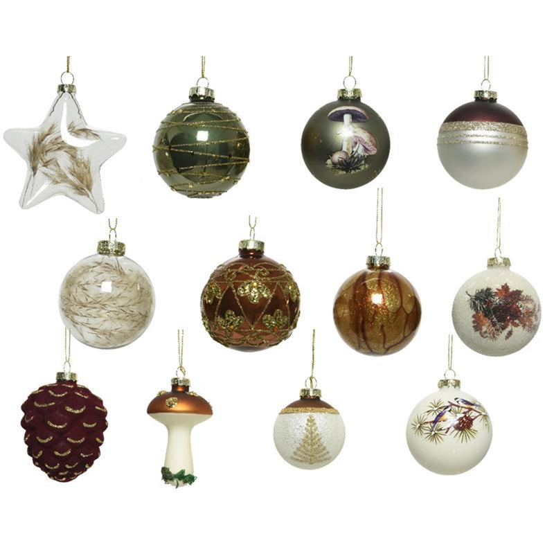 Load image into Gallery viewer, Decoris luxe kerstballen mix glas assorti van natuur tinten
