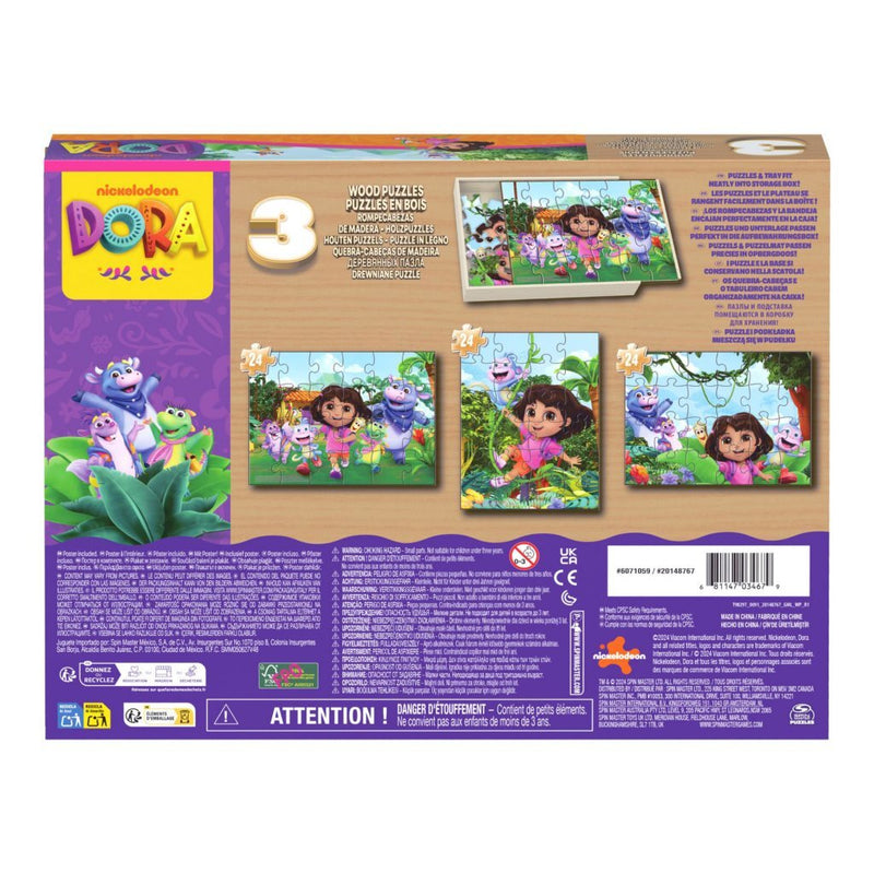 Load image into Gallery viewer, Dora 3pack houten puzzel in houten doos (3x24 stukjes) | 2 stuks
