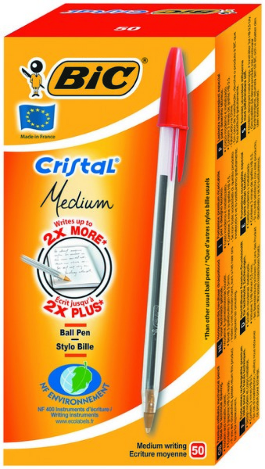 Bic balpen cristal medium 0,4 mm 50 stuks rood