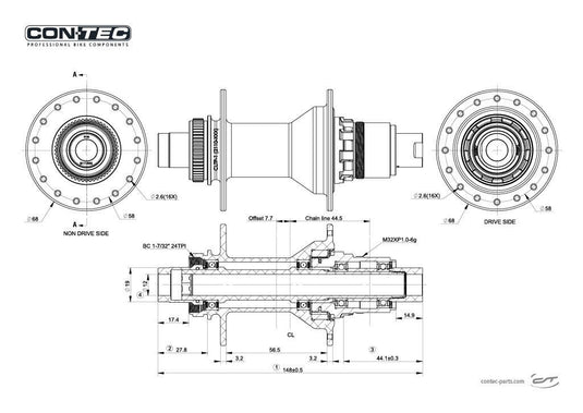 Contec achternaaf core cl ct cassette hub core cl 32l. 142mm xd