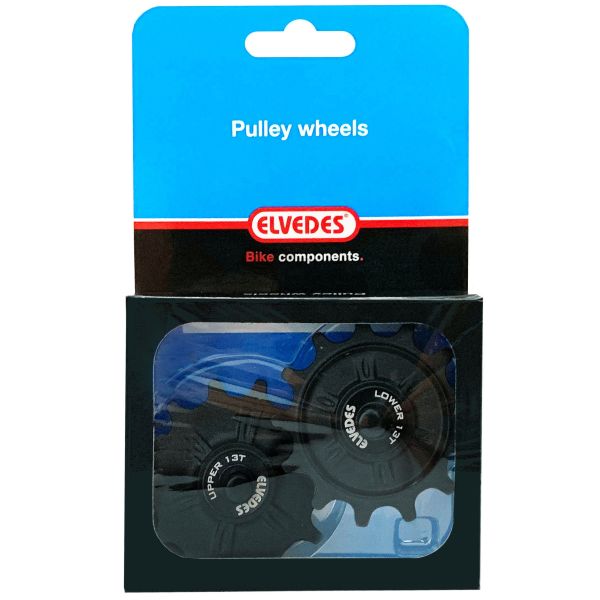 Load image into Gallery viewer, Elvedes set derailleurwieltjes 2x13T 12V afgedicht zwart
