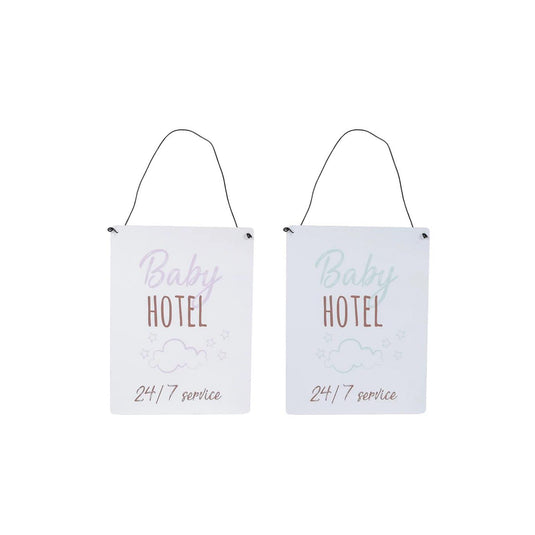 Wandversiering baby hotel metaal 15x20cm