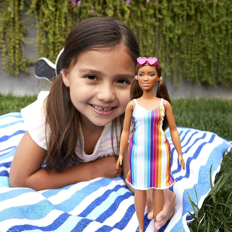 Load image into Gallery viewer, Barbie loves the ocean pop regenboogjurk

