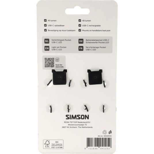 Simson verlichtingsset aurora pocket - usb-c oplaadbaar