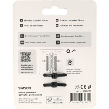 Simson remschoenen v-brake 72mm