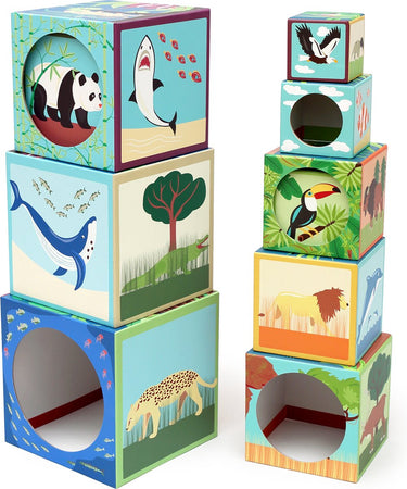 Scratch stapeltoren - dieren van de wereld - 10 stuks - stevig en duurzaam karton - 1 jaar