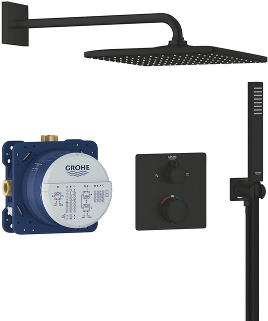 Grohe precision inbouwdouche - met thermostaatkraan - vitalio rain mono 310 hoofddouche cube (1 straalsoort) vitalio joy cube stick handdouche (1 straalsoort) - vierkant design - matte black