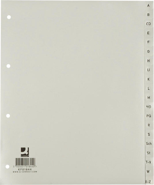 Q-connect alfabetische tabbladen, a4, pp, 20 tabs, grijs
